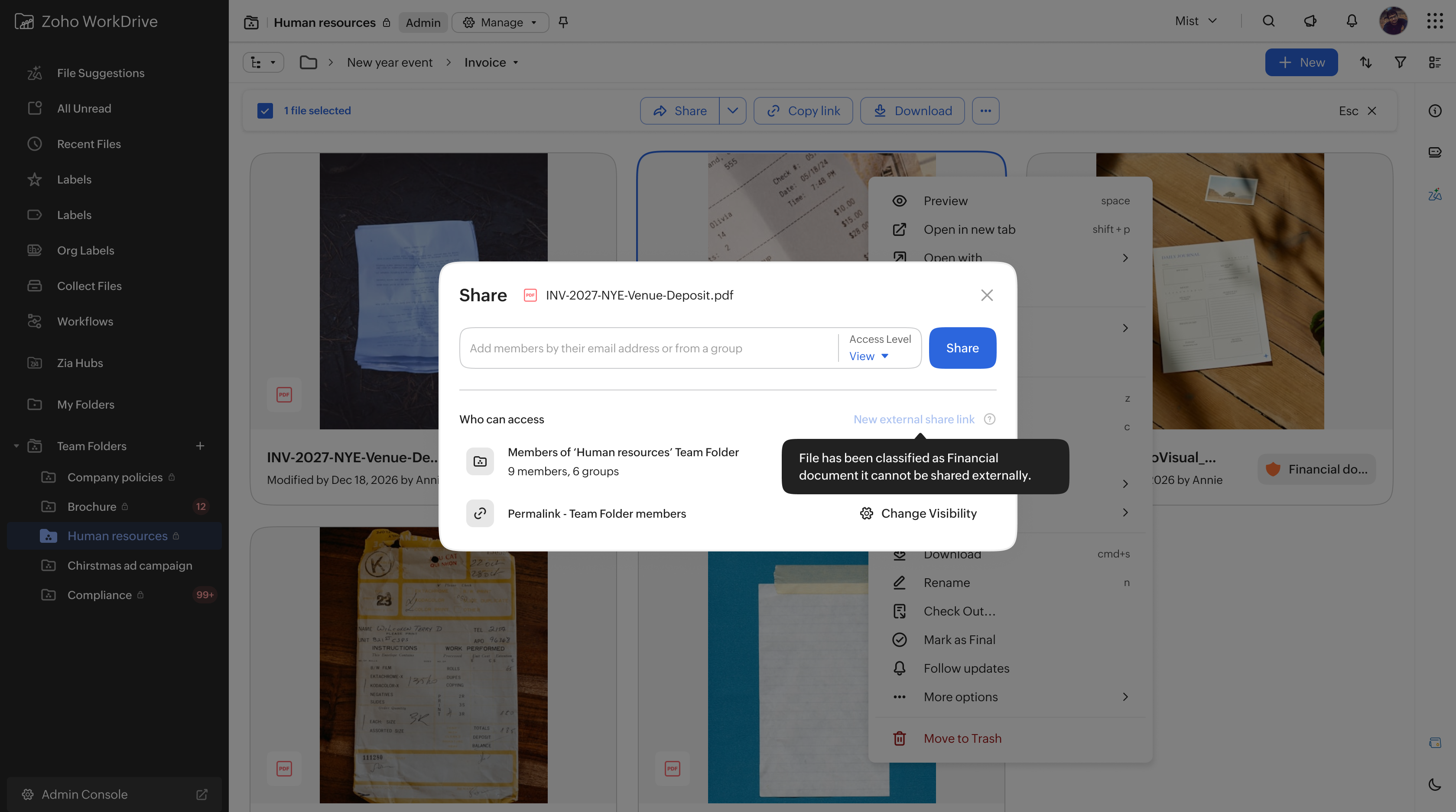 External sharing disabled